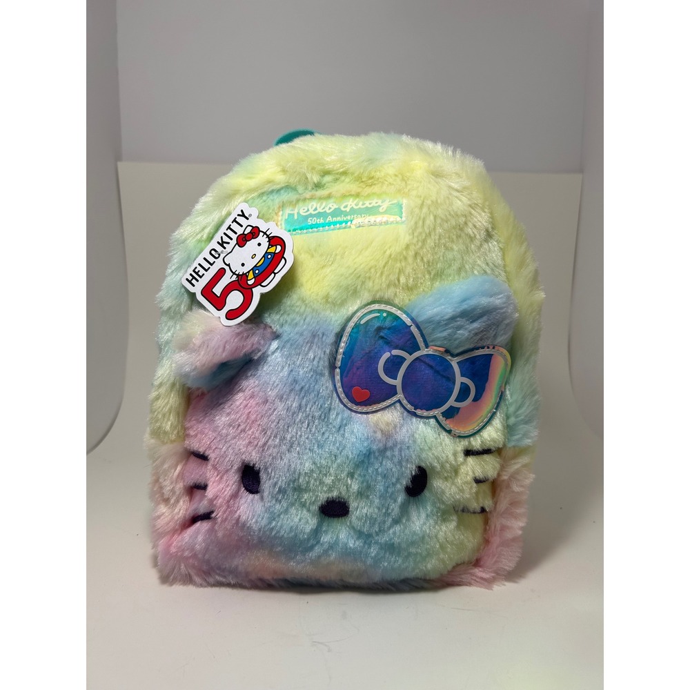 Hello Kitty 50th Anniversary Mini Backpack Pastel Tie Dye Faux Fur‎ Sanrio New